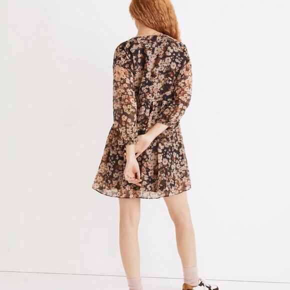Madewell Drawstring Faux-Wrap Mini Dress in Daisy Reverie - Picture 2 of 6